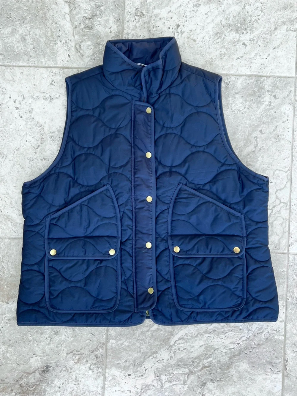 J. Crew NWT Women’s Quilted Lightweight Vest PrimaLoft Pockets Navy Blue size 2X